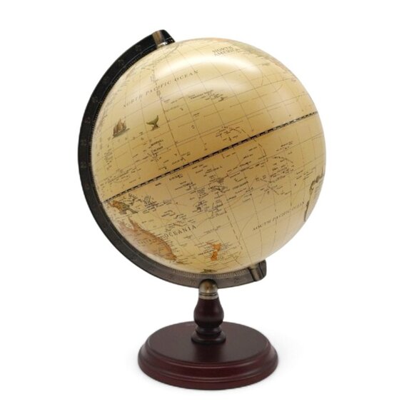 Annova 10" Antique Globe with Brass Metal Arch and Solid Wood Base World Map - Picture 6 of 15
